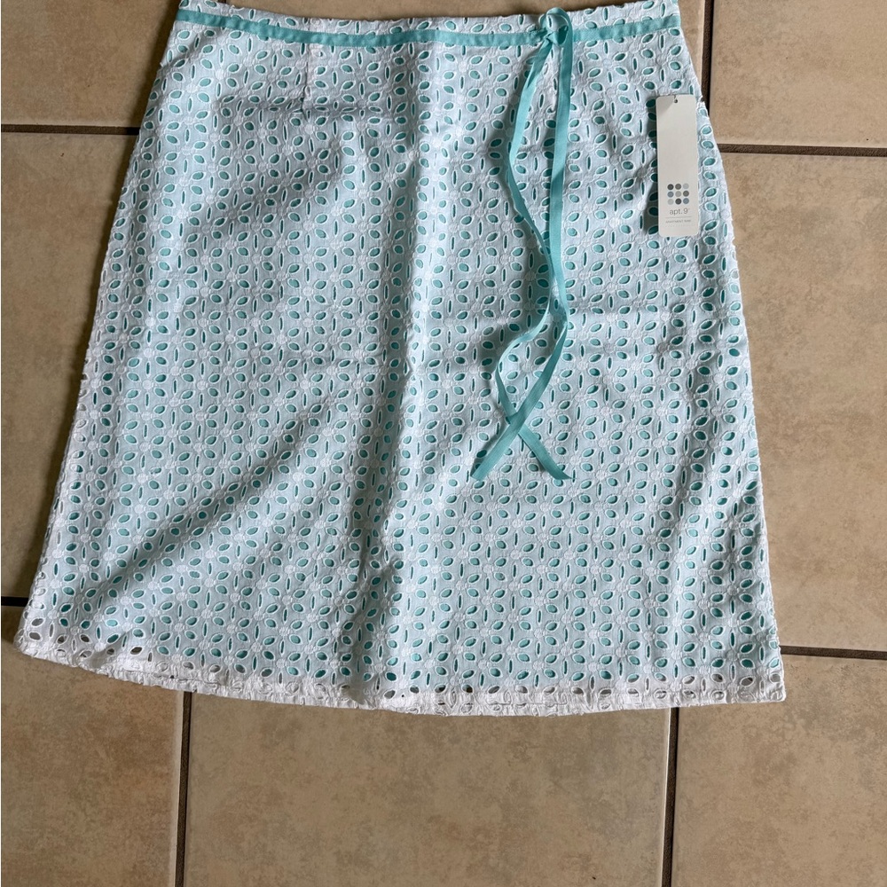 Vintage Apt. 9 Blue Knee-Length A-Line Skirt with Tie Front